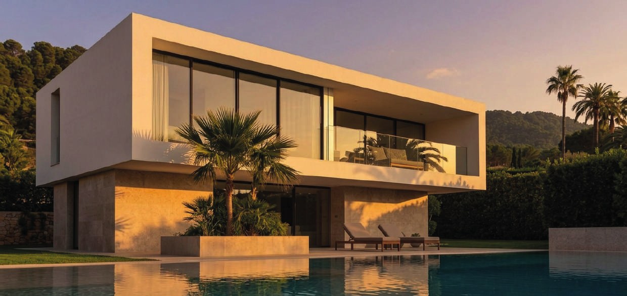 Mirror Villa: salón abierto a la terraza y la piscina