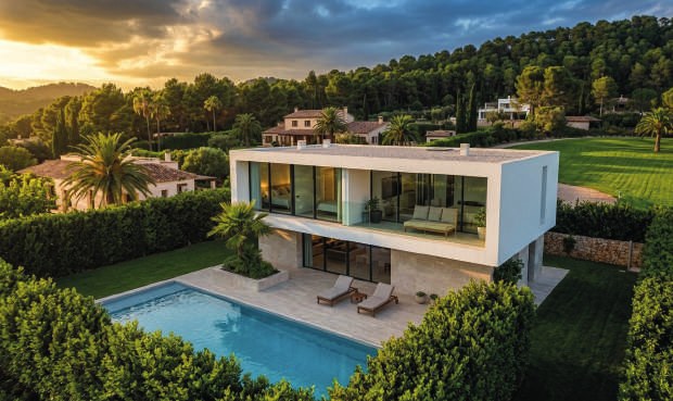 Mirror Villa: vista aérea de la vivienda y la piscina